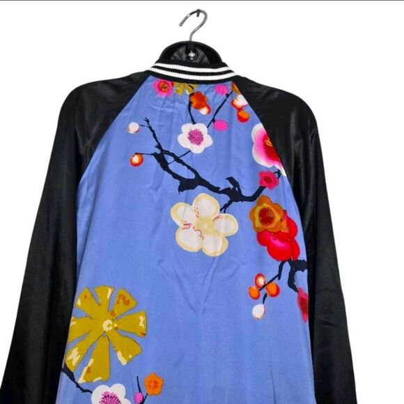 Alice Blue Jacket Size Large 100% Silk Floral Zip Up Pretty Statement - Picture 5 of 7